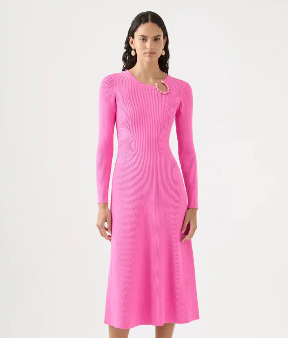 AJE Crescent Knit Midi Dress Pink Size XS/AU 8  - Image 1