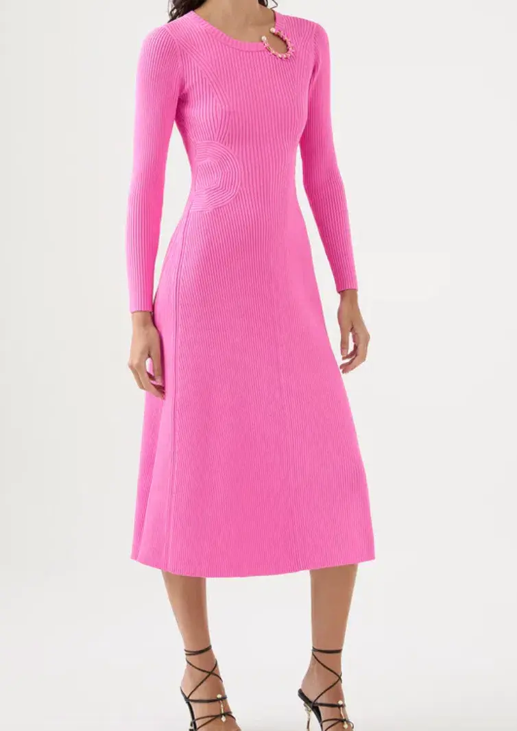 AJE Crescent Knit Midi Dress Pink Size XS/AU 8  - Image 3