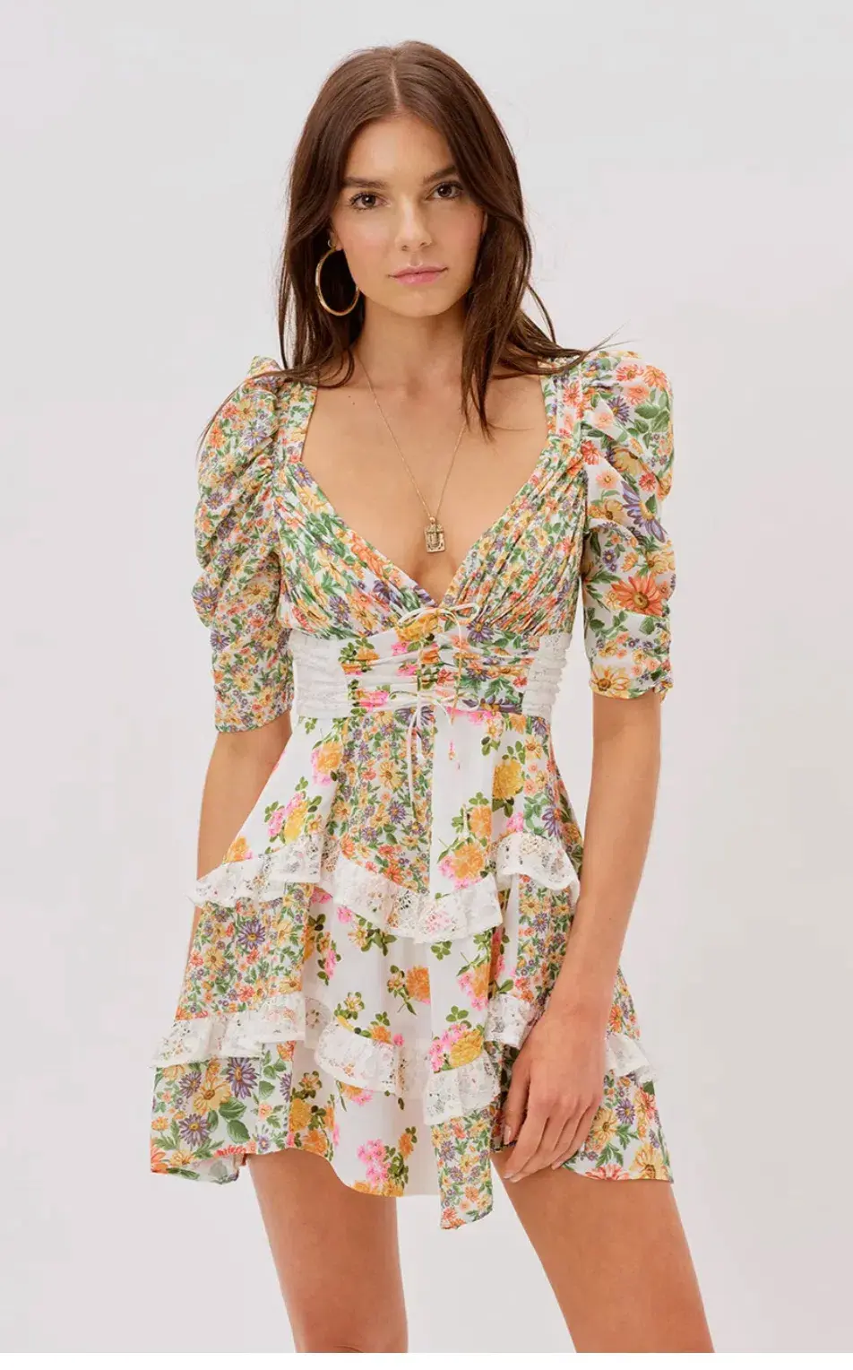For Love & Lemons Rosalyn Mini Dress Marigold Print Size 8  for rent on The Volte - main image