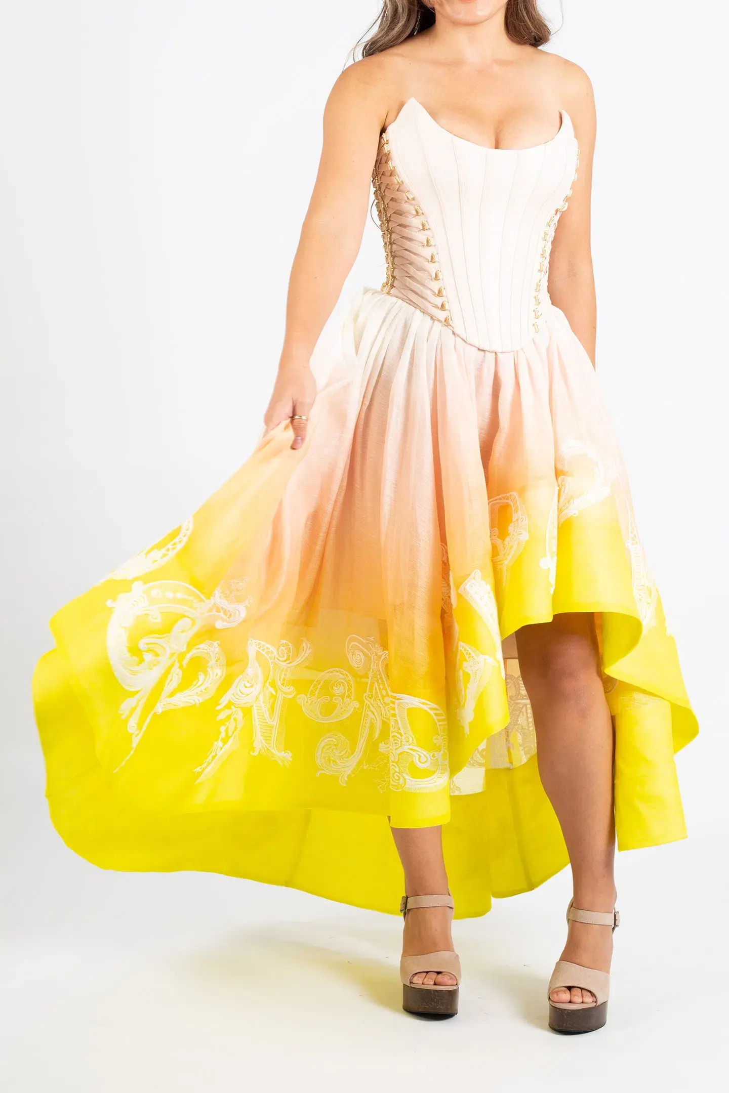 Zimmermann Wonderland Lace Up Midi Dress Sunset Ombre Size 0 / AU 8 - Image 1