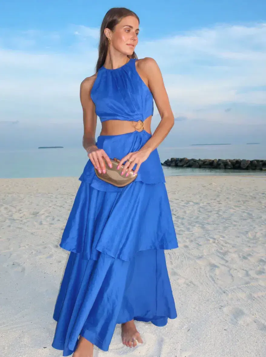 Aje Wave Cut Out Ring Midi Dress Marine Blue Size 8 - Image 4