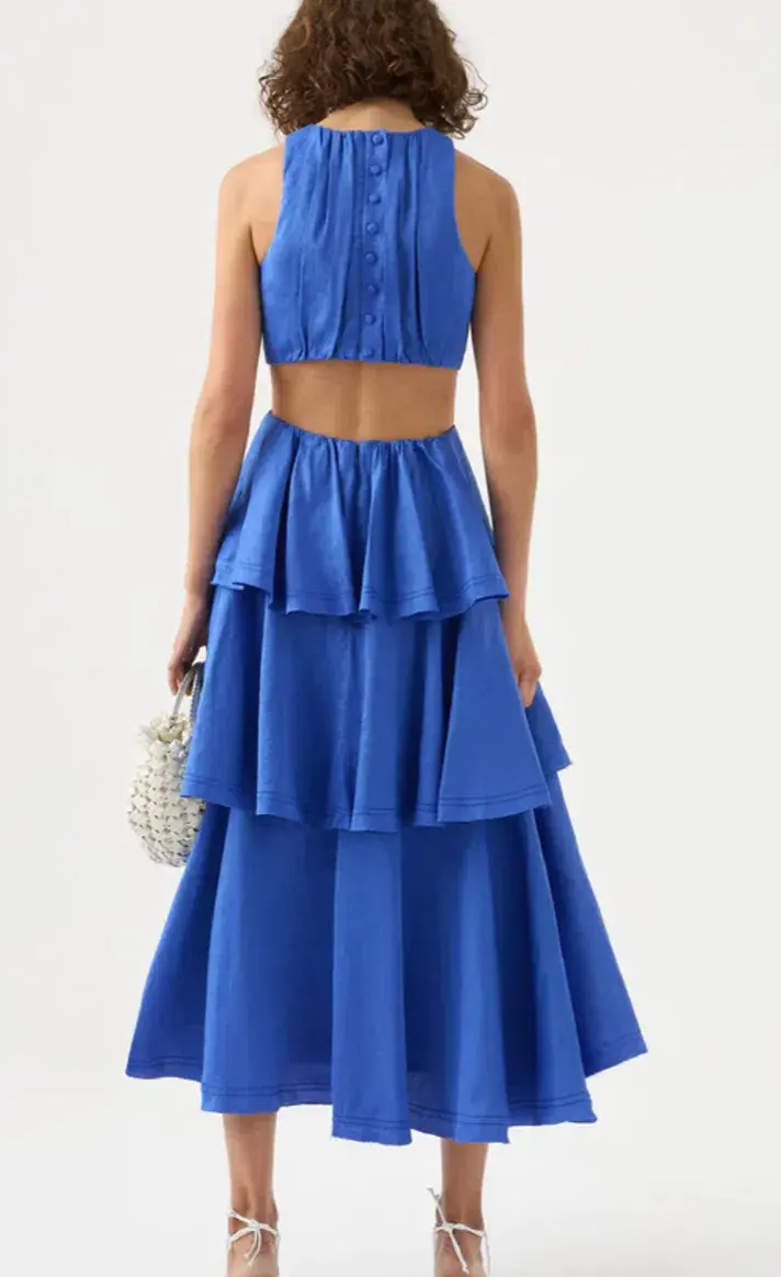 Aje Wave Cut Out Ring Midi Dress Marine Blue Size 8 - Image 3