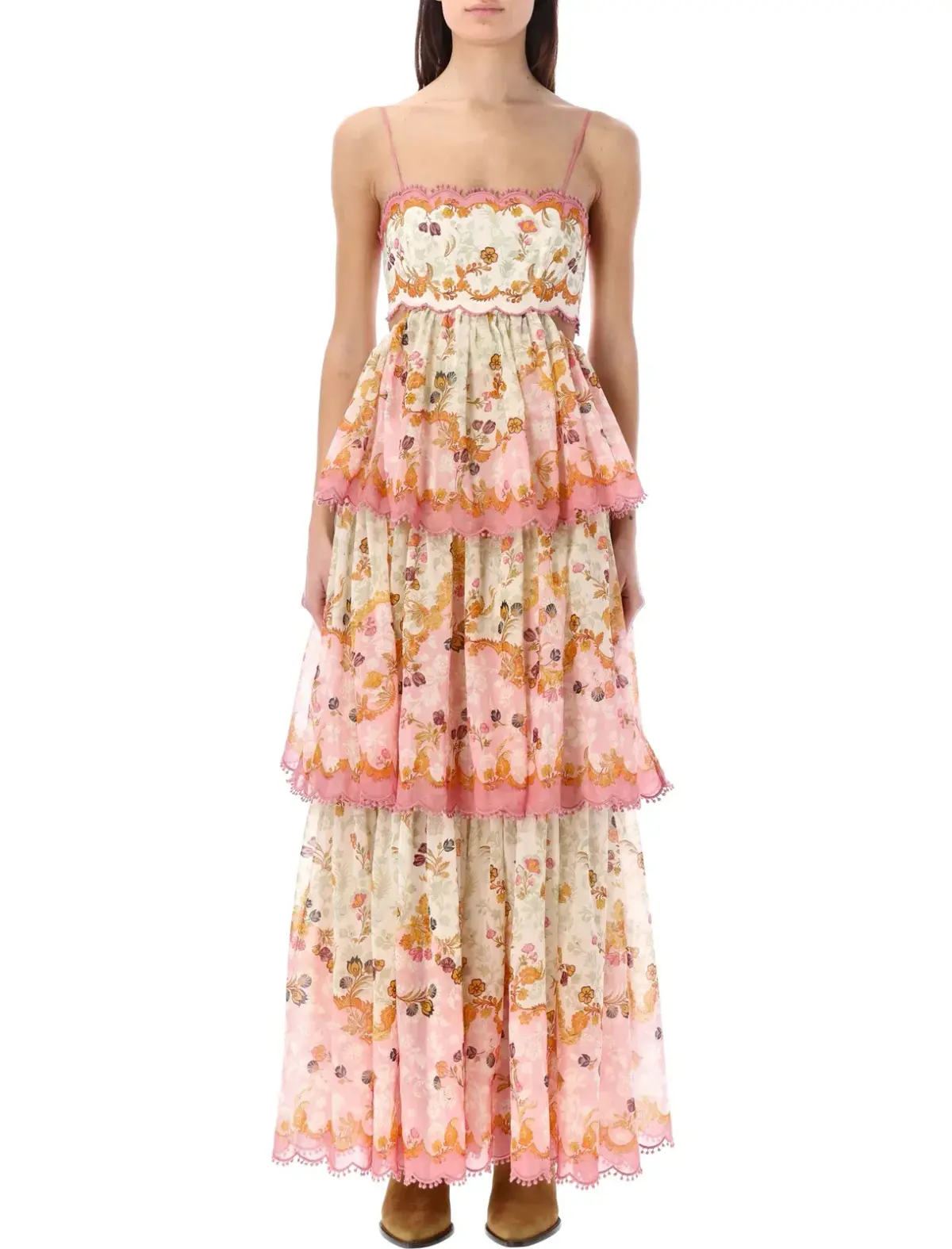 Zimmermann Laurel Frill Midi Dress Floral Cream Size 0 / AU 8 - Image 1