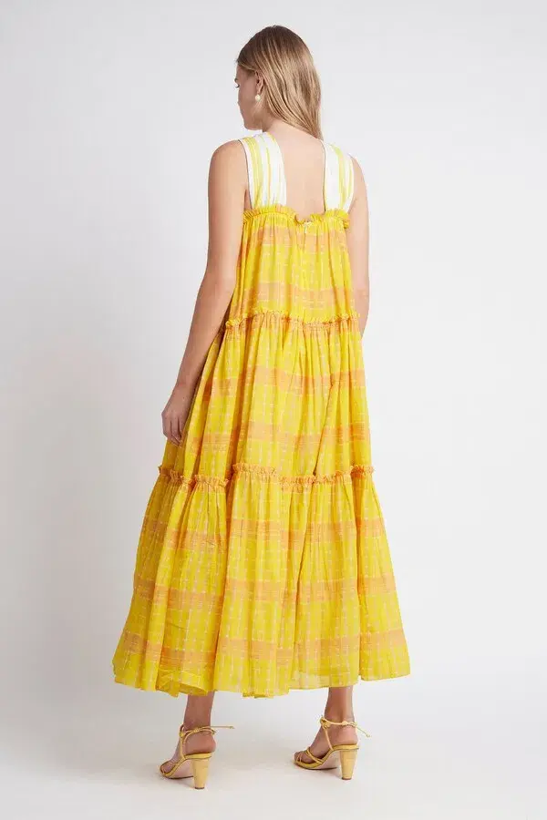 Aje Wilderness Tiered Maxi Dress Yellow Size AU 6 / US 2 - Image 3