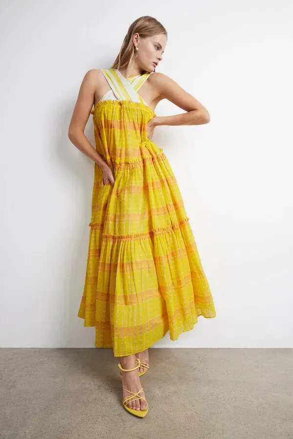 Aje Wilderness Tiered Maxi Dress Yellow Size AU 6 / US 2 - Image 1