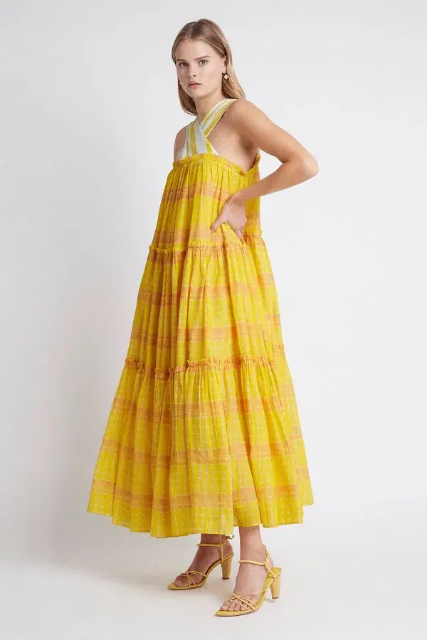 Aje Wilderness Tiered Maxi Dress Yellow Size AU 6 / US 2 - Image 4