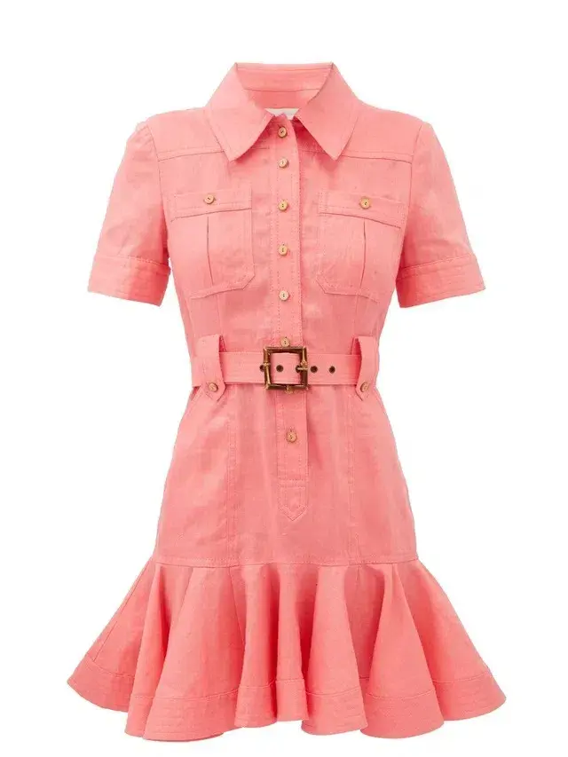 Zimmermann Poppy Belted Mini Dress Watermelon Pink Size 0 / AU 8 - Image 5