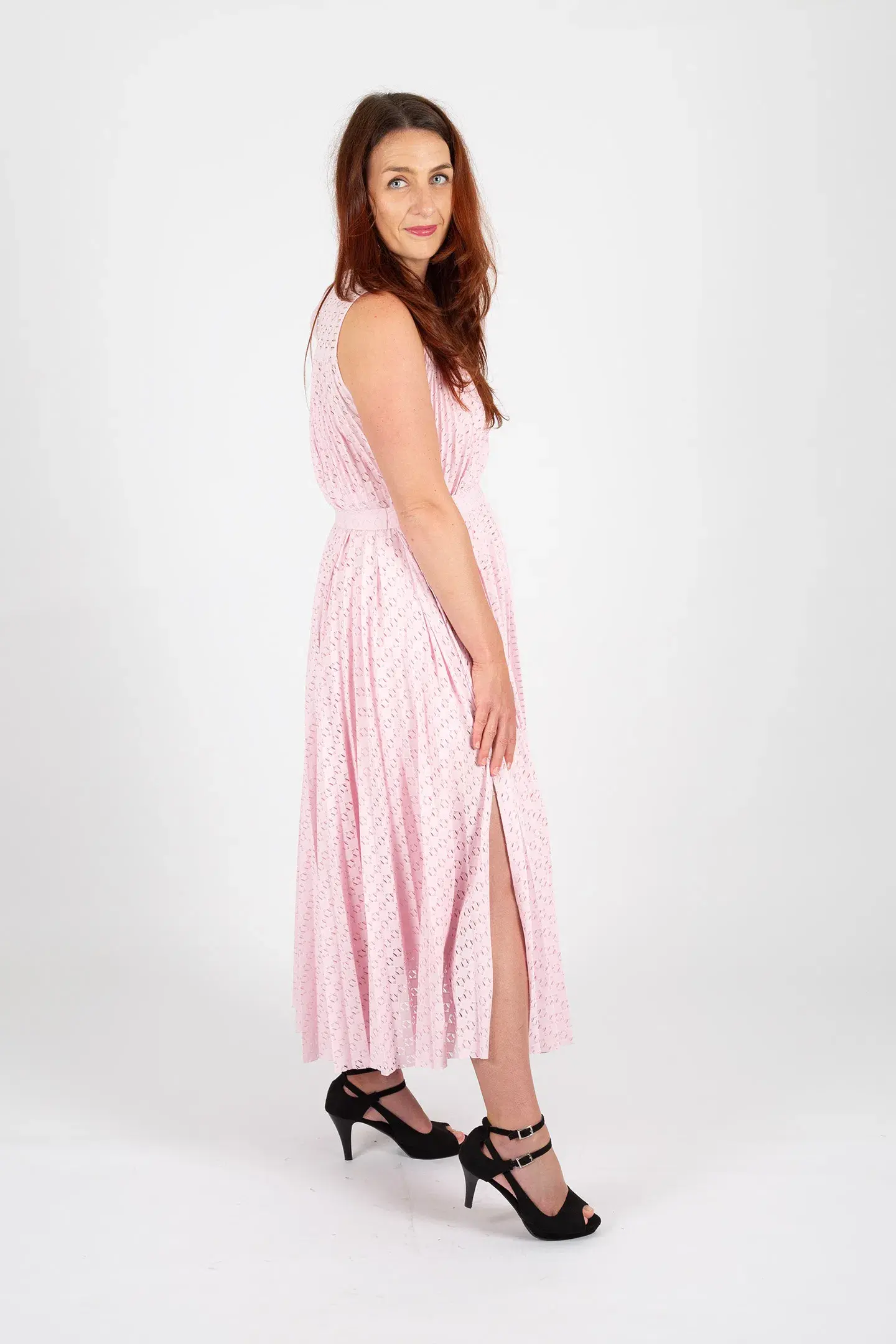 Hugo Boss Belted Stretch Lace Midi Dress Pastel Pink Size 10 - Image 4
