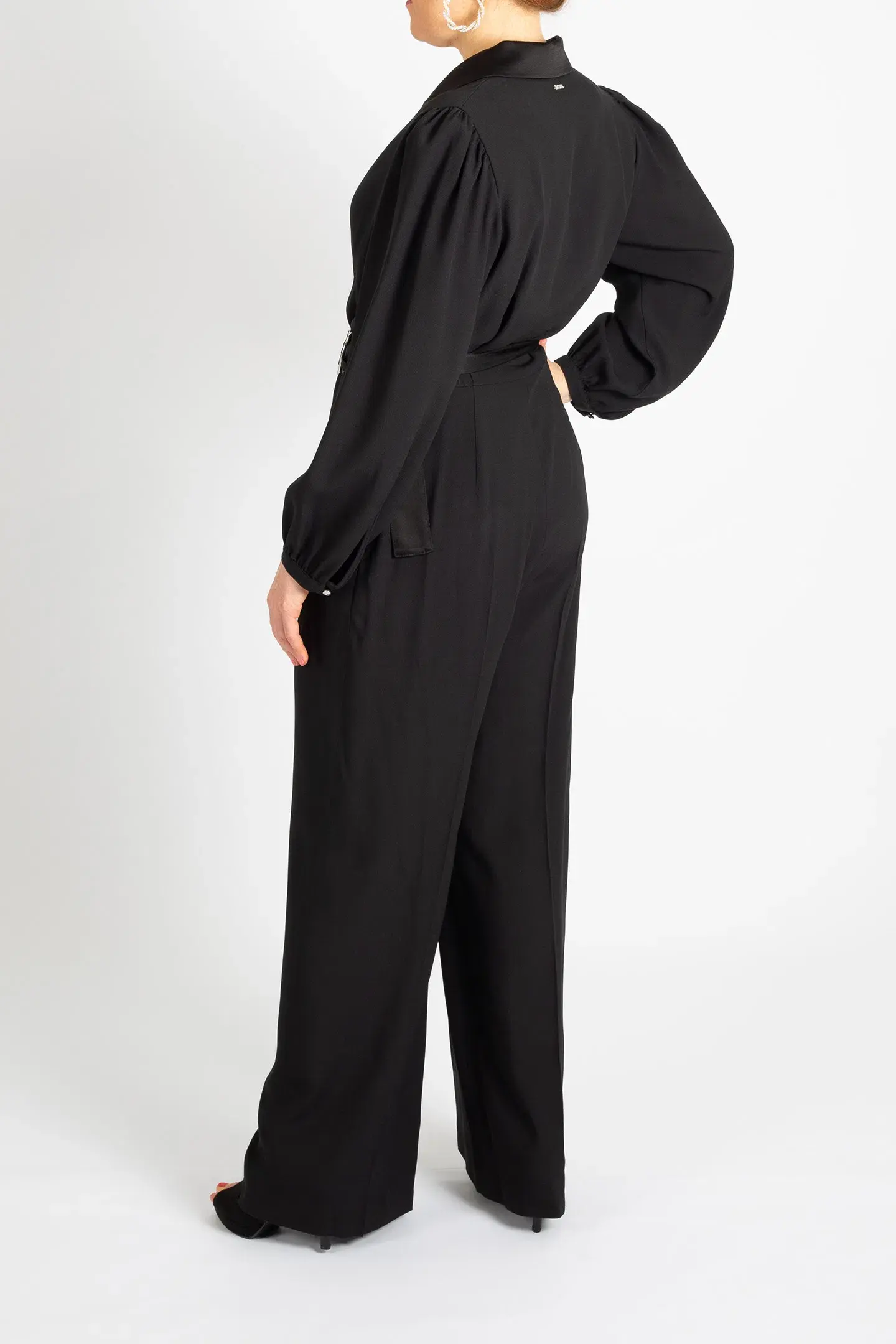 Hugo Boss Tonal Silken Trims Crepe Jumpsuit Black Size 10 - Image 3