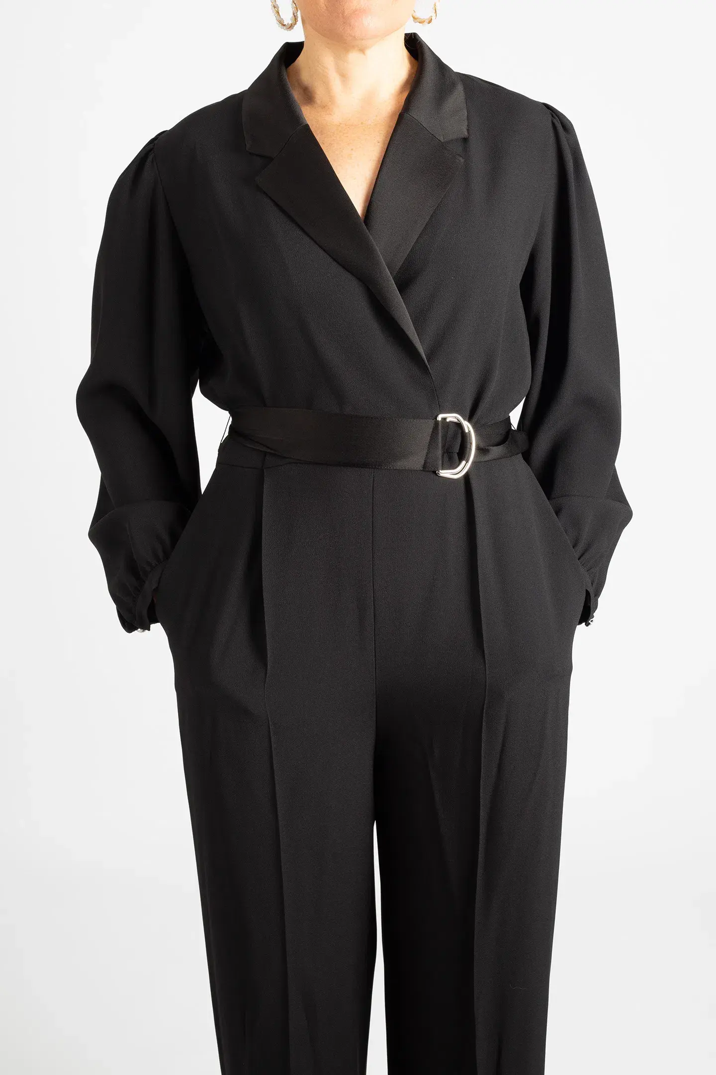 Hugo Boss Tonal Silken Trims Crepe Jumpsuit Black Size 10 - Image 6