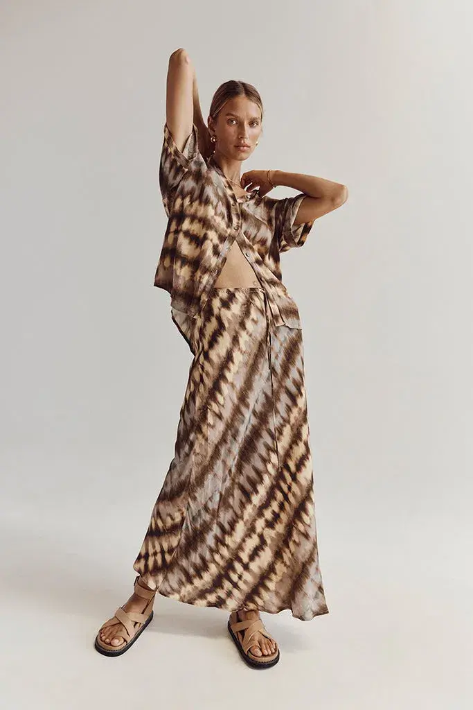 Dissh Gabi Drawstring Midi Skirt Tie Dye Multi Size AU 10 for rent on The Volte - main image