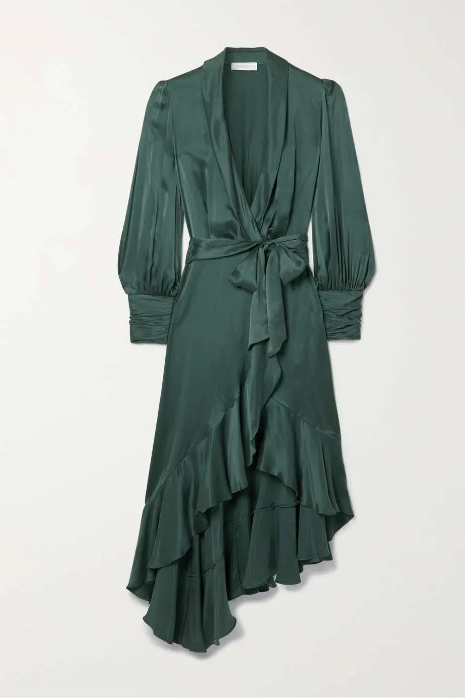 Zimmermann Asymmetric Ruffled Silk-satin Wrap Dress in Green Size 2 / AU 12 - Image 4