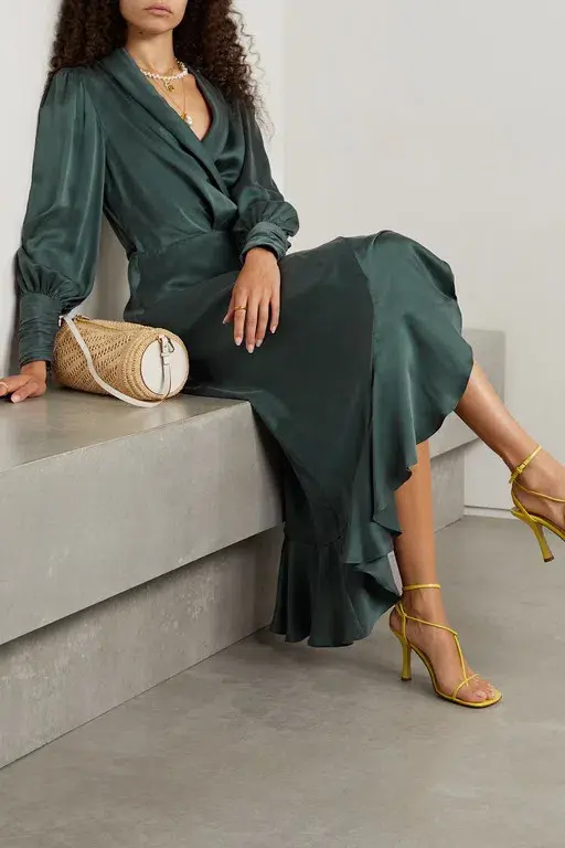 Zimmermann Asymmetric Ruffled Silk-satin Wrap Dress in Green Size 2 / AU 12 - Image 2