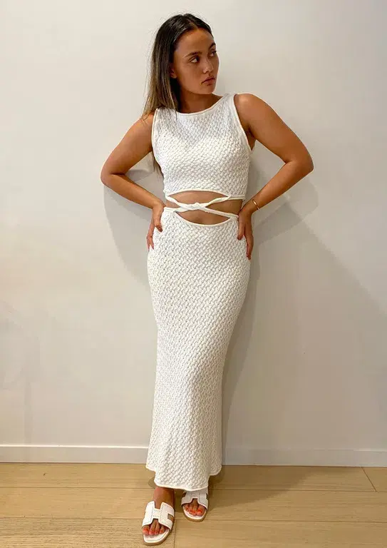 Bec & Bridge Effie Knit Cut Out Dress White Size AU 10 - Image 1