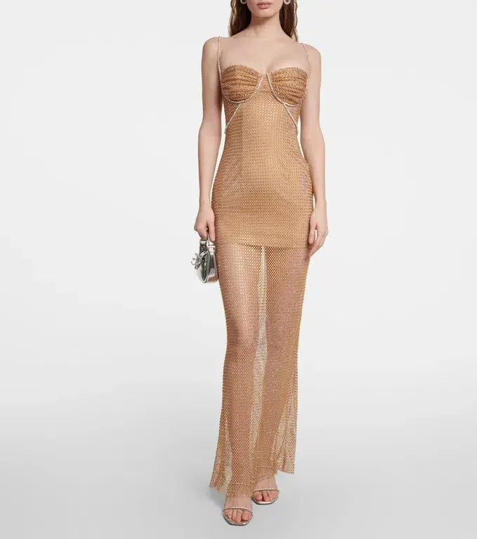 Self Portrait Hotfix Fishnet Maxi Nude Size AU 10 - Image 1