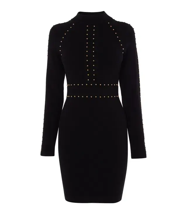 Karen Millen Embellished Bodycon Knit Dress Black Size AU 14 - Image 2