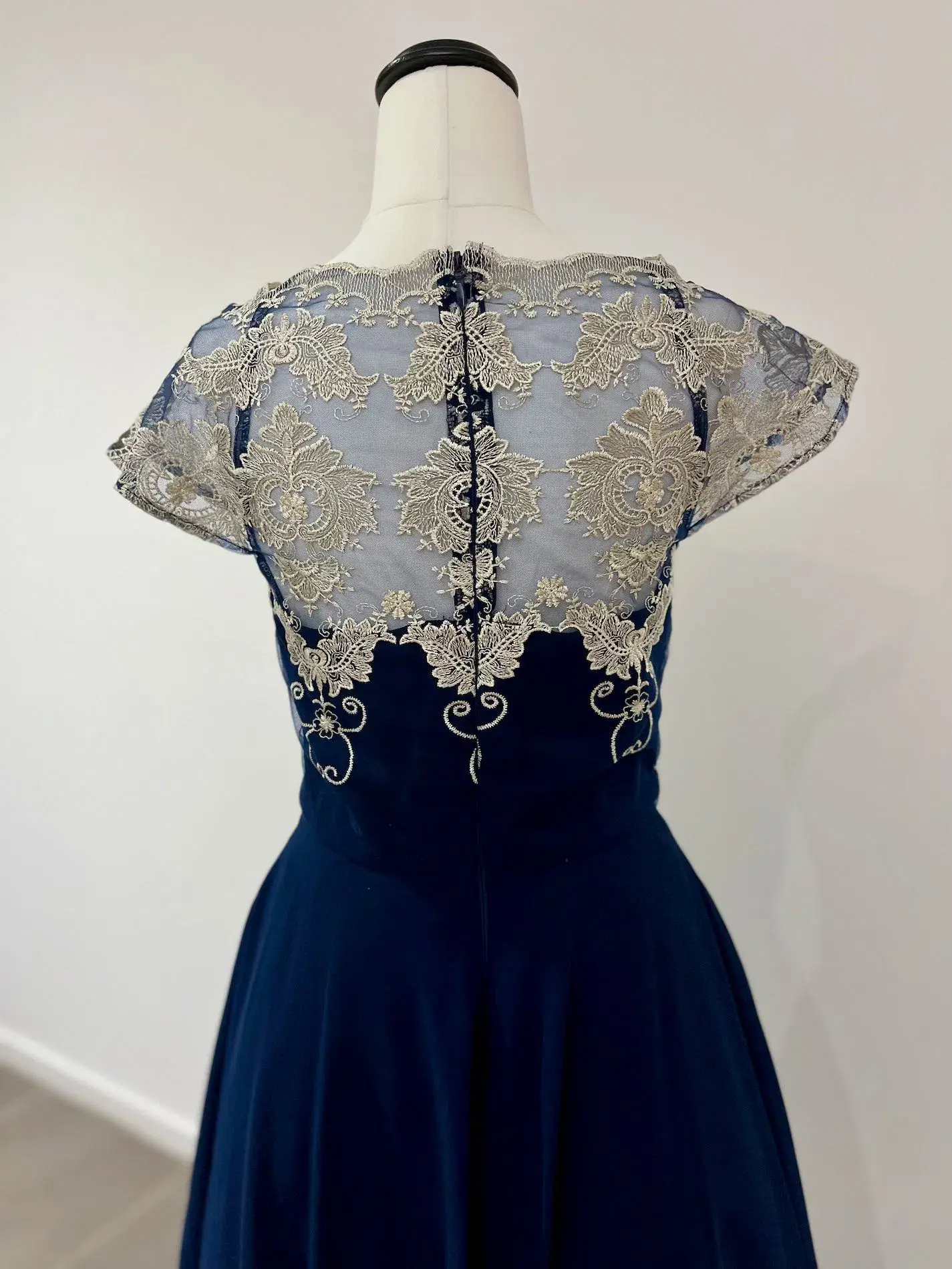 Chi Chi London Chiffon Midi Dress With Embroidery In Navy Size AU 8 - Image 4