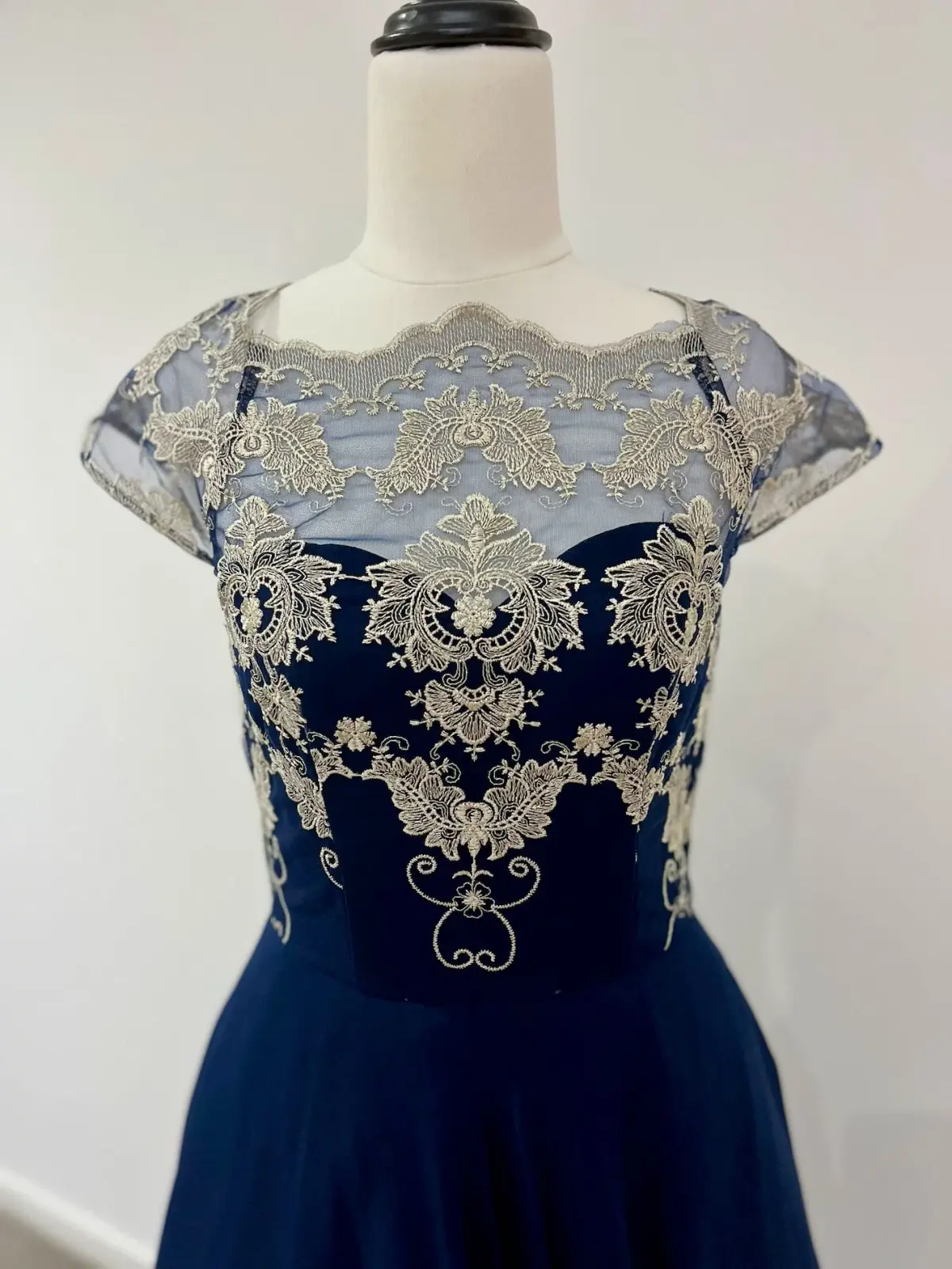Chi Chi London Chiffon Midi Dress With Embroidery In Navy Size AU 8 - Image 2