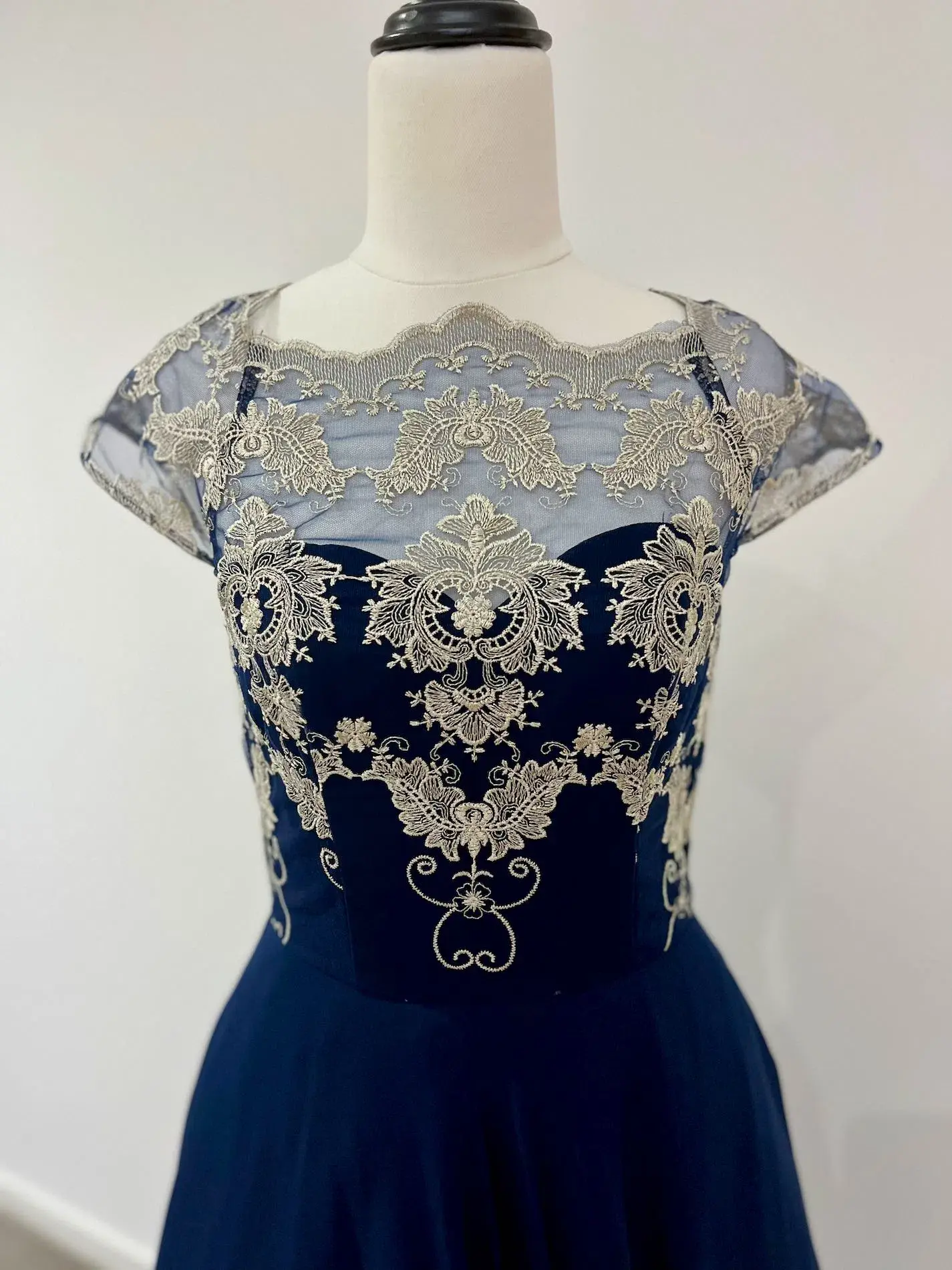 Chi Chi London Chiffon Midi Dress With Embroidery In Navy Size AU 8 - Image 2