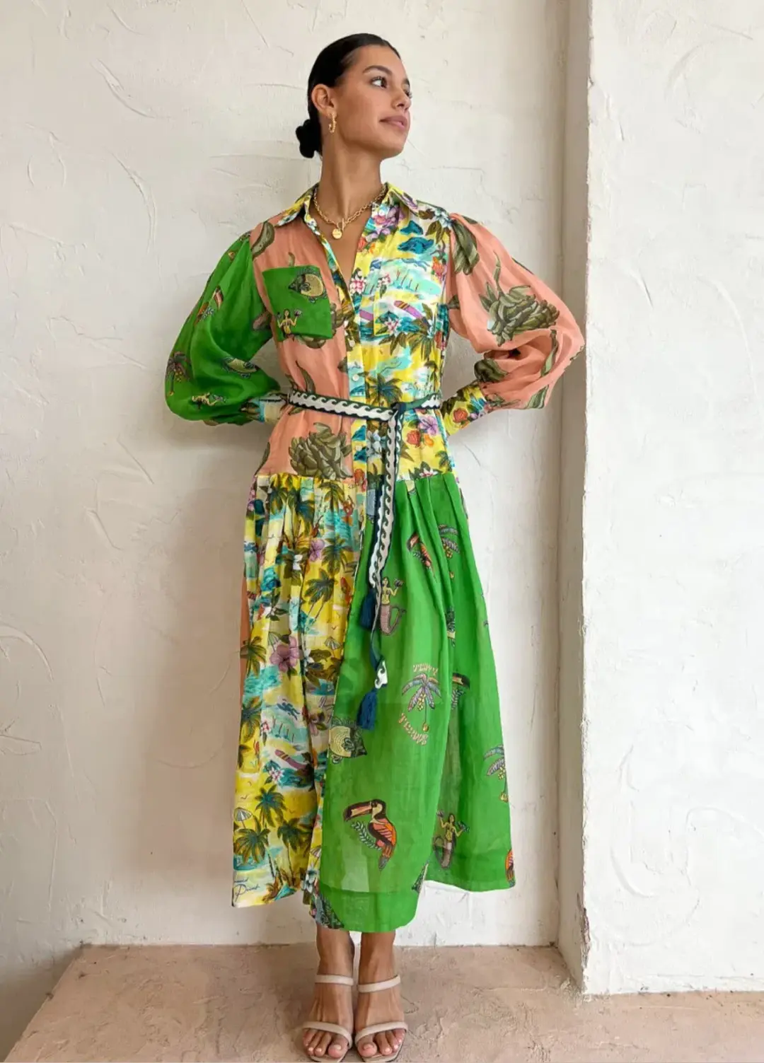 Alemais Holiday Patchwork Shirtdress in Multi Size 14 for rent on The Volte - main image