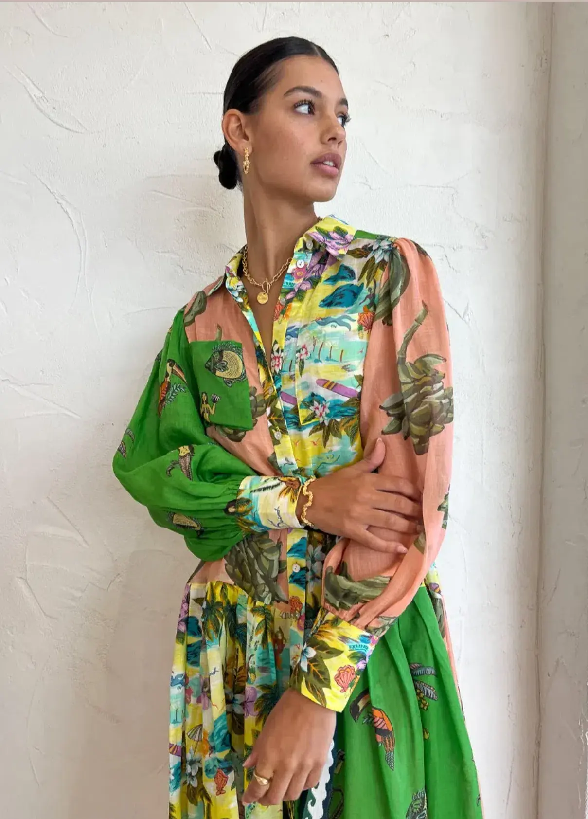 Alemais Holiday Patchwork Shirtdress in Multi Size 14 - Image 2