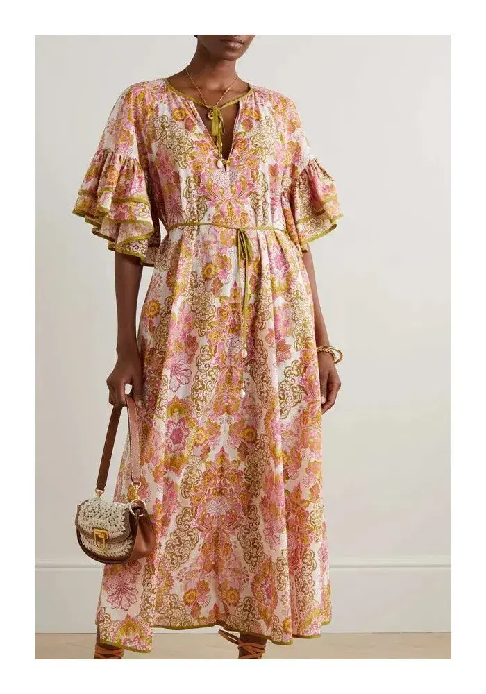 Zimmermann Laurel Tie Detailed Cotton Voile Maxi Dress Floral Size 2 / Au 12   - Image 1