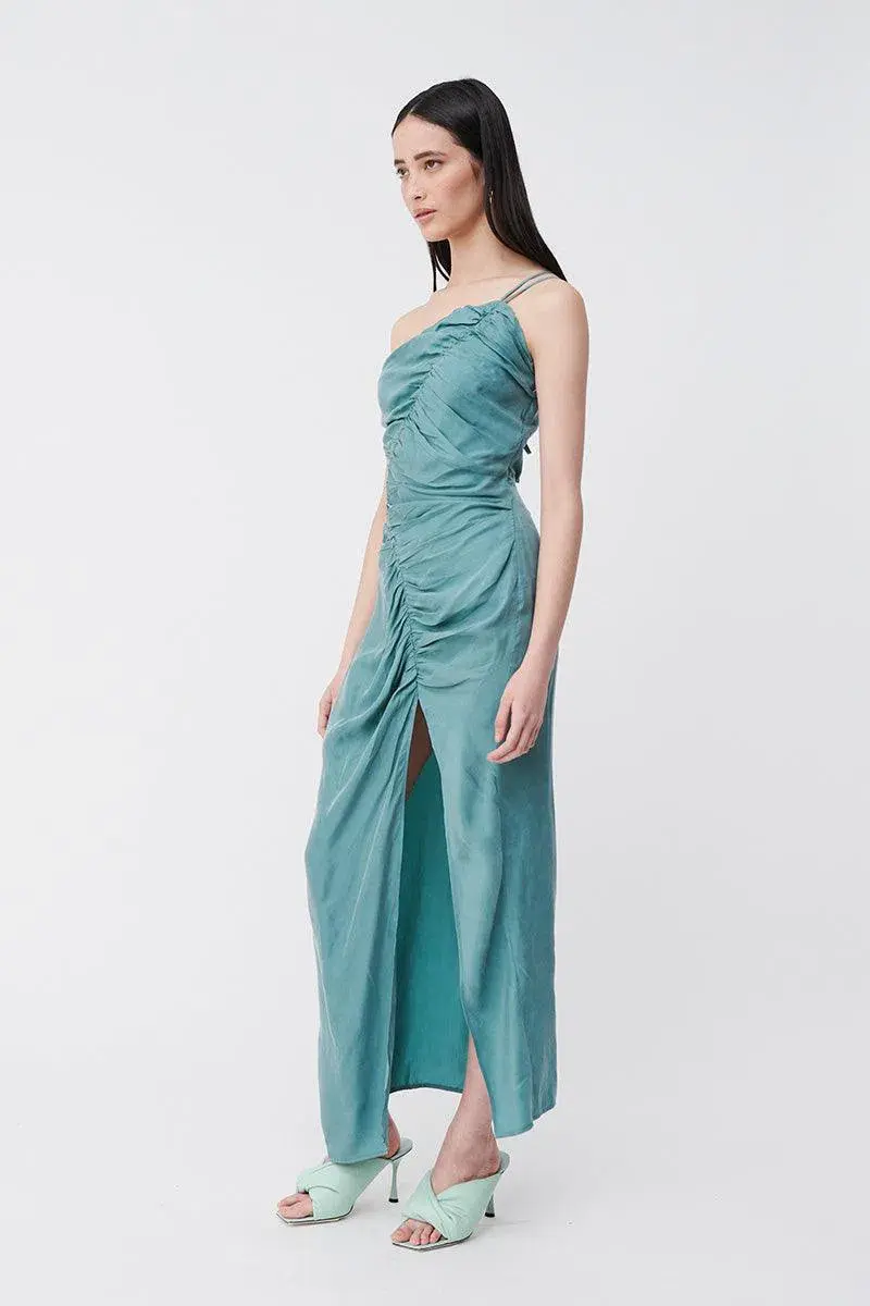 Suboo Andy Asymmetric Ruched Slip Dress Seafoam Size XS/AU 6 for rent on The Volte - main image