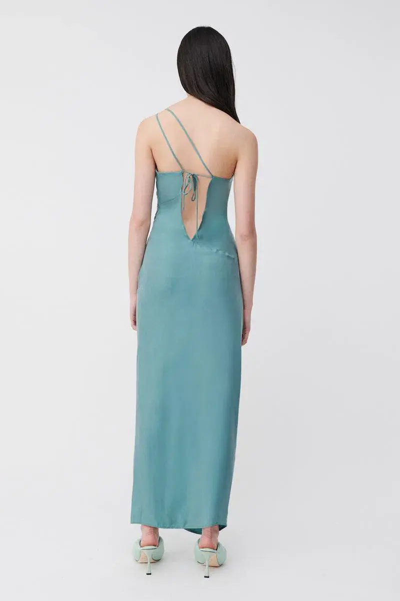 Suboo Andy Asymmetric Ruched Slip Dress Seafoam Size XS/AU 6 for rent on The Volte - main image