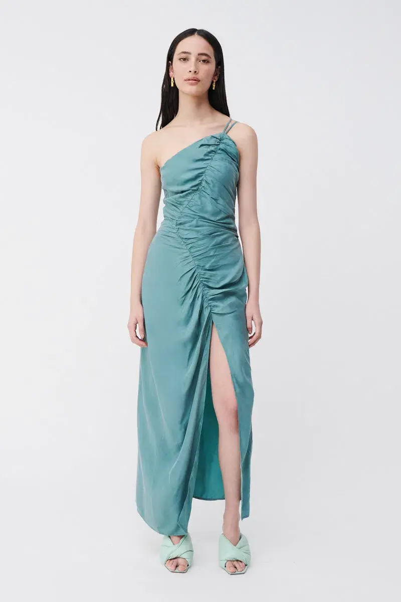 Suboo Andy Asymmetric Ruched Slip Dress Seafoam Size XS/AU 6 for rent on The Volte - main image