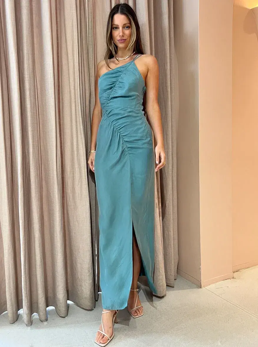 Suboo Andy Asymmetric Ruched Slip Dress Seafoam Size M/AU 10 - Image 1