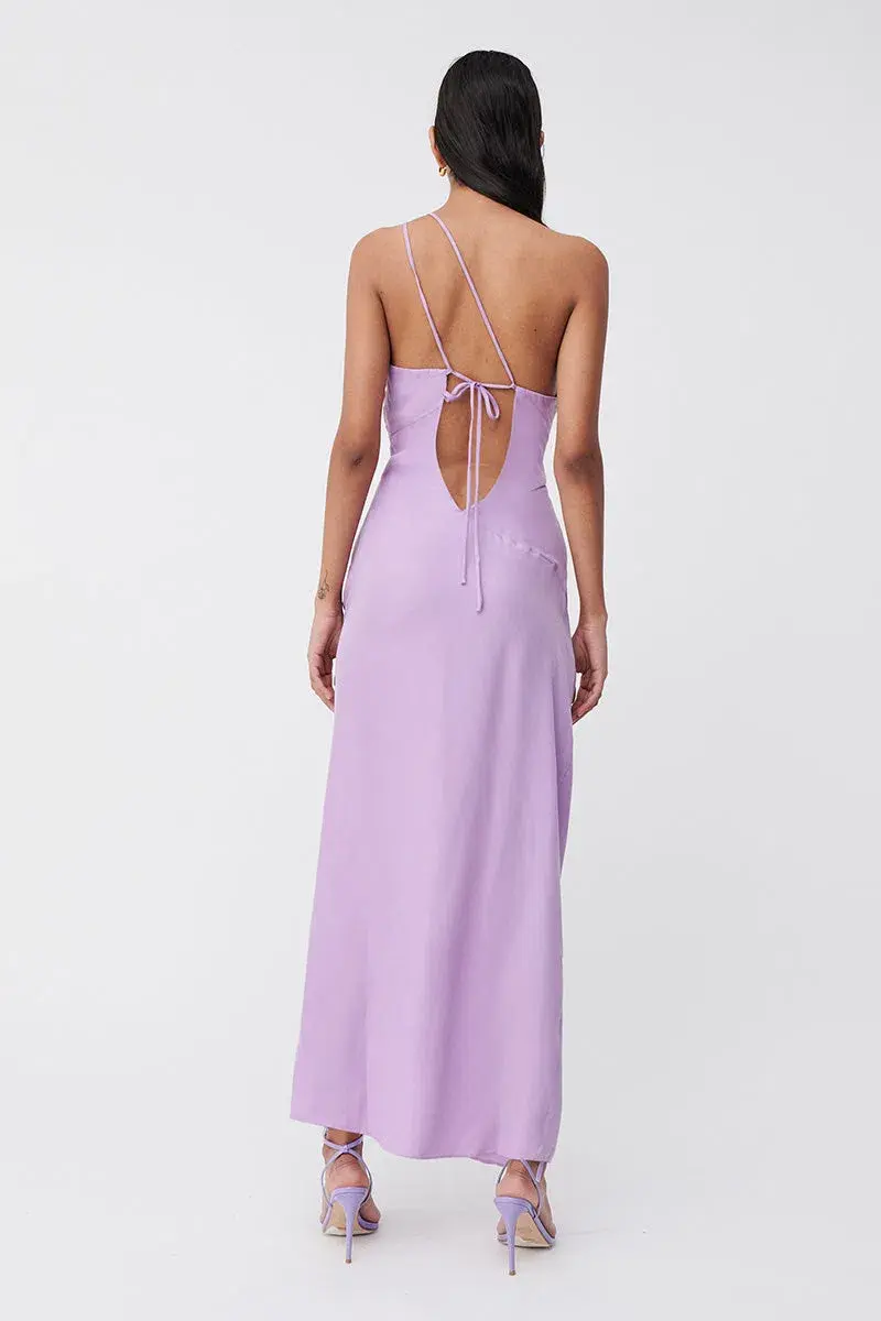 Suboo Andy Asymmetric Ruched Slip Midi Dress Lavender Size XS / Au 6  for rent on The Volte - main image