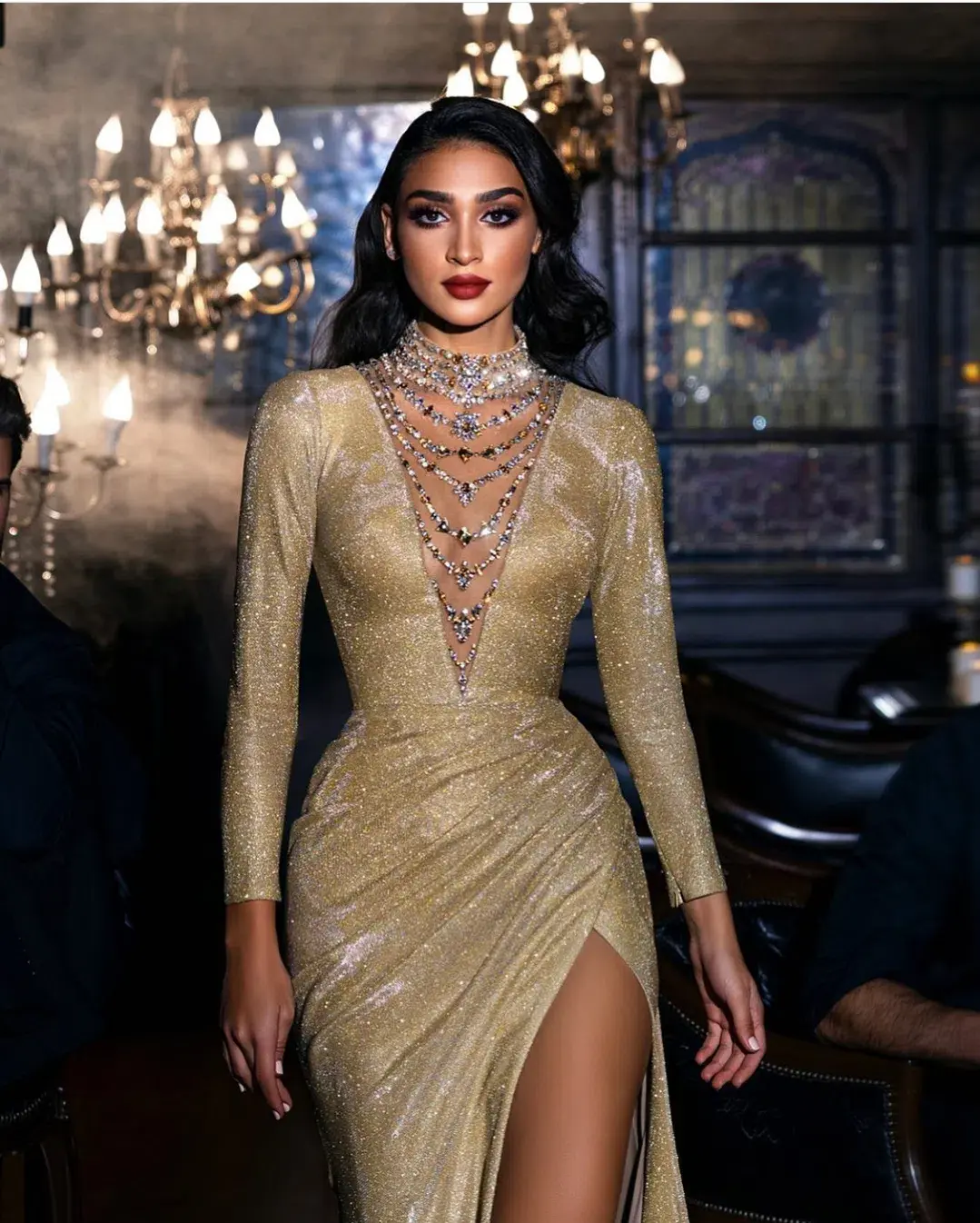 Sadek Majed Long Sleeve Gold Gown Size 8 - Image 2