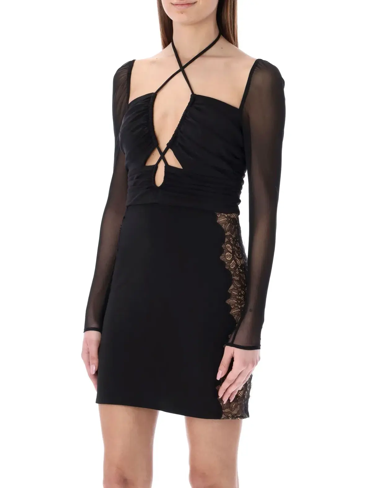 Self-portrait Floral Embroidery Cut-out Detailed Mini Dress Black Size AU 6 - Image 2