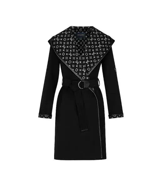 Louis Vuitton Hooded Wrap Coat Black Size AU 8 - Image 3