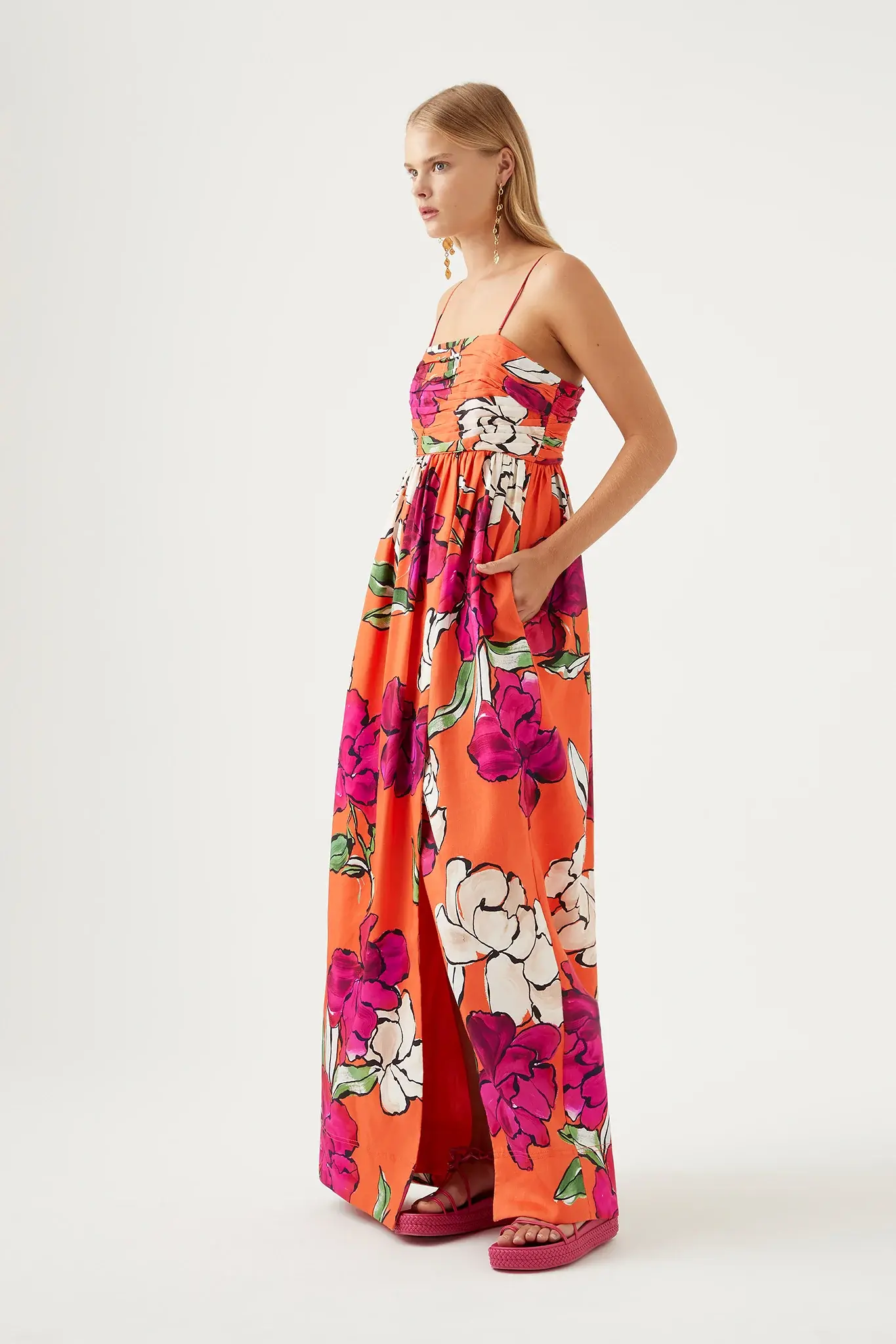 Aje Monument Tulip Vivid Camellia Maxi Dress Orange Floral Linen Size AU 6 - Image 3