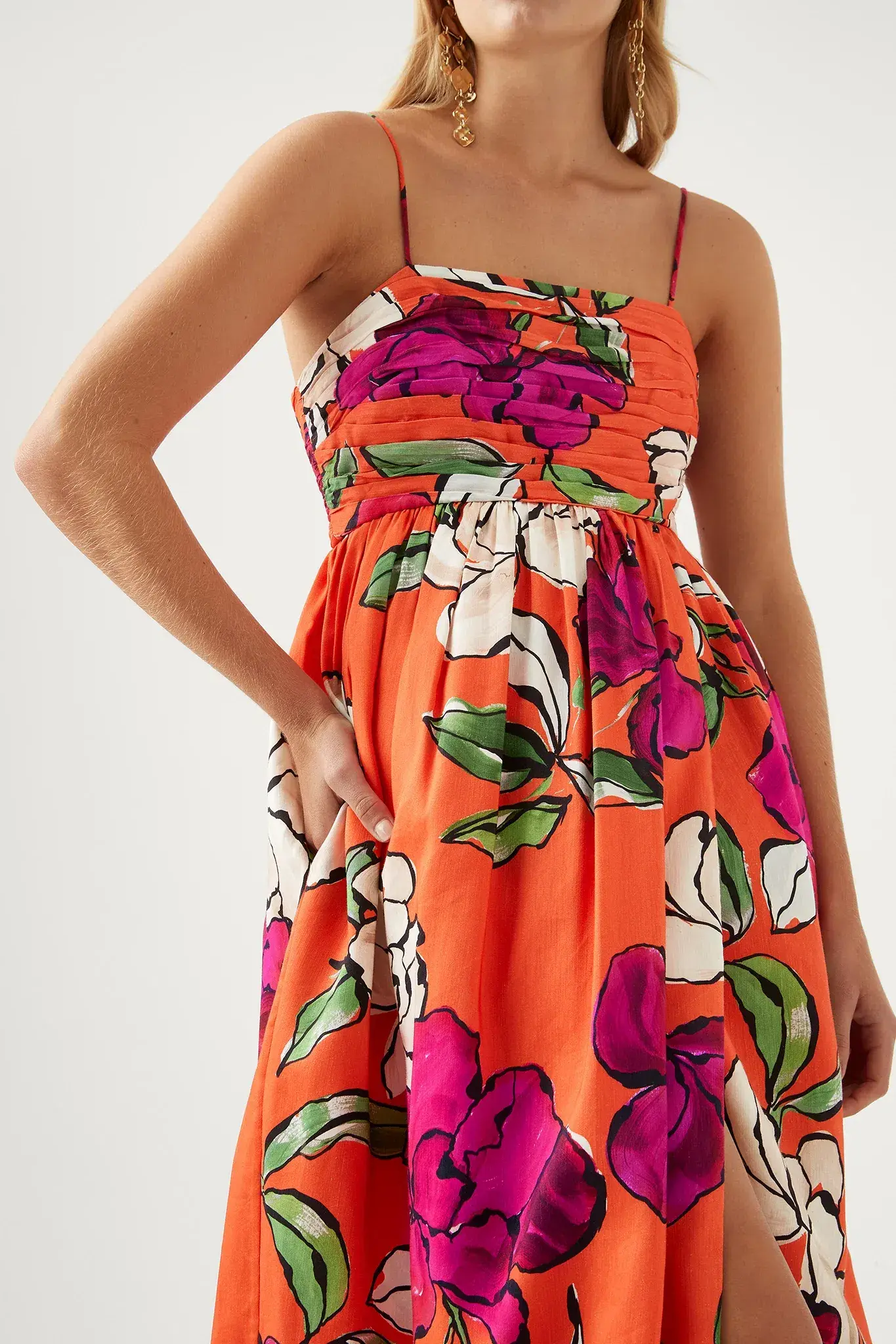 Aje Monument Tulip Vivid Camellia Maxi Dress Orange Floral Linen Size AU 6 - Image 4