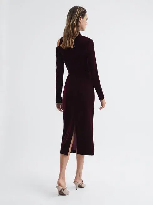 Reiss Tatiana Velvet Cut-out Shoulder Dress Black Size AU 6 - Image 4