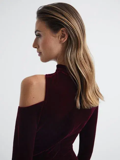 Reiss Tatiana Velvet Cut-out Shoulder Dress Black Size AU 6 - Image 5
