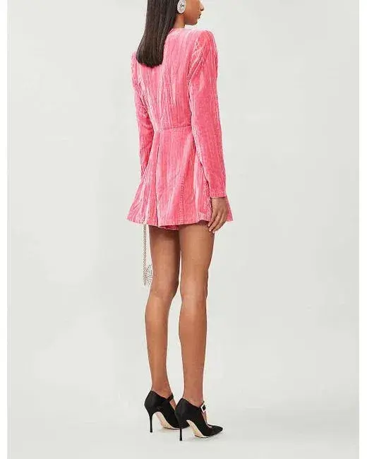 Rotate By Birger Christensen Adelina Velvet Playsuit Pink Size AU 8 - Image 3