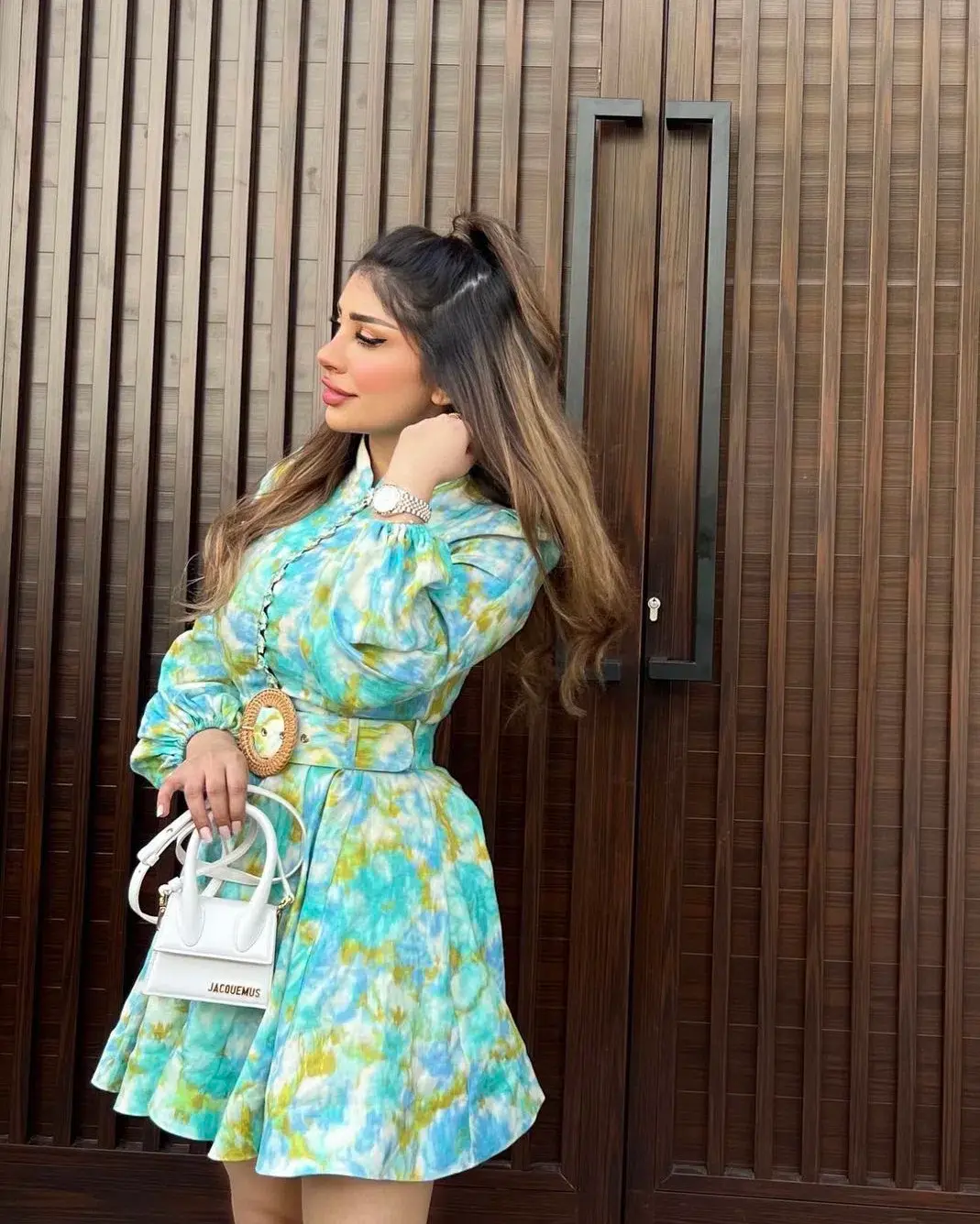 Zimmermann High Tide Buttoned Mini Dress Aqua Ikat Floral Size 1 / Au 10 for rent on The Volte - main image