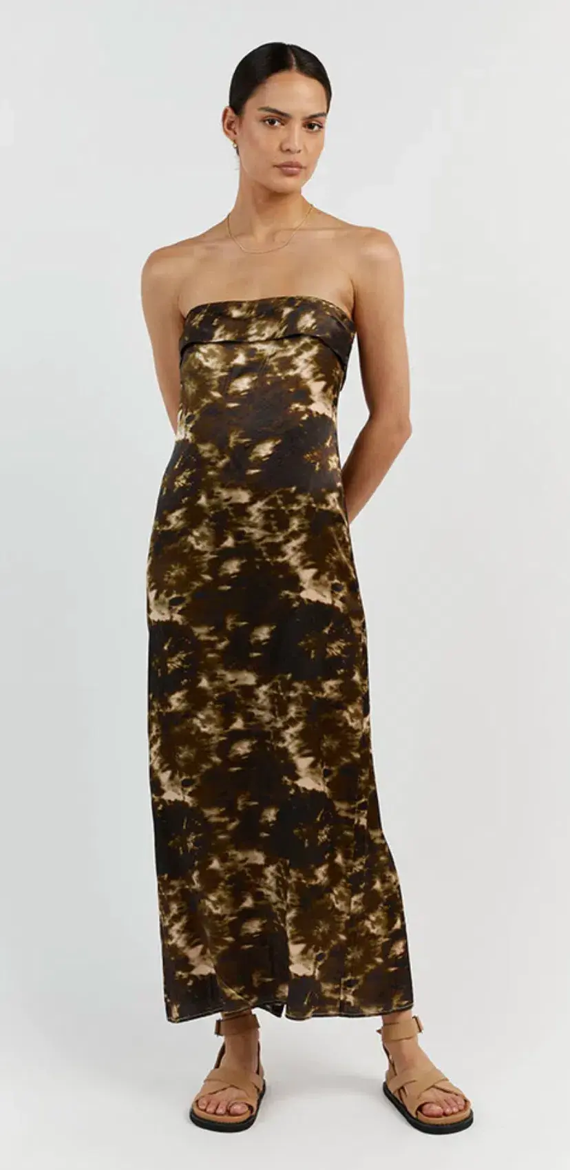 Dissh Mason Satin Tie Dye Strapless Dress Olive Size 10 / M - Image 1