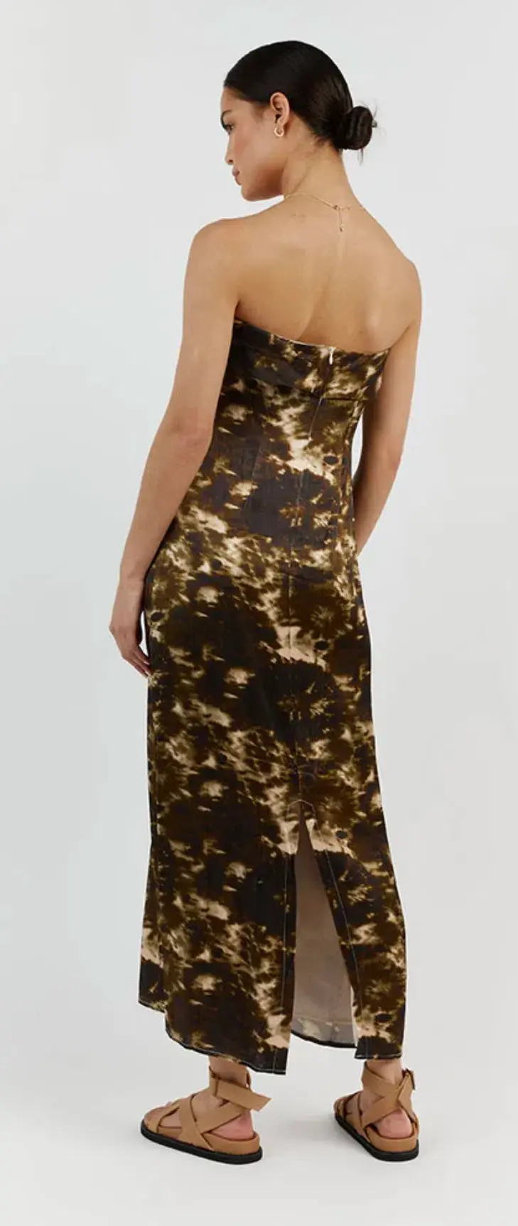 Dissh Mason Satin Tie Dye Strapless Dress Olive Size 10 / M for rent on The Volte - main image
