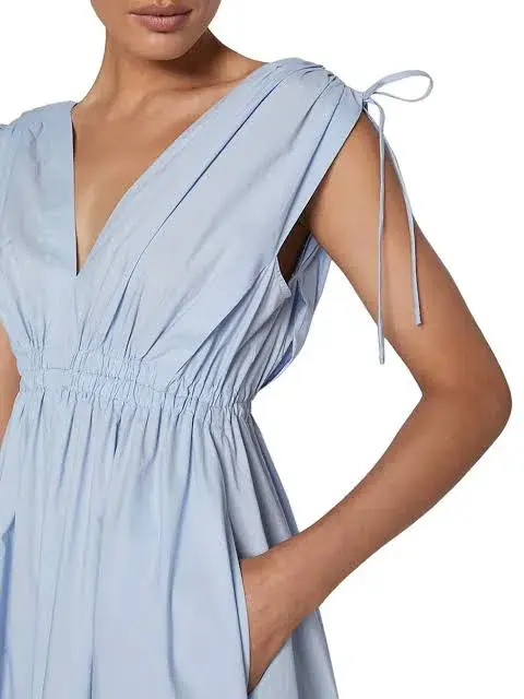 Scanlan Theodore Parachute Cotton Drawstring Midi Dress Light Tinted Blue Size 10 - Image 4