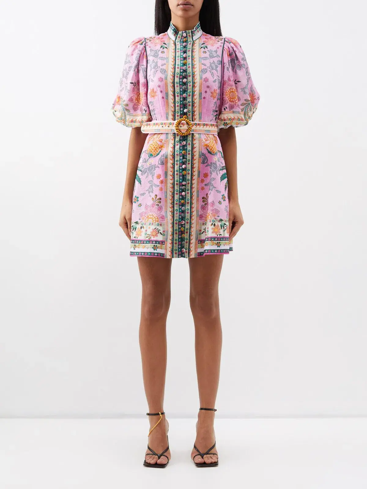 Zimmermann Ginger Buttoned Mini Dress Pink Multi Size 1 / Au 10 - Image 1