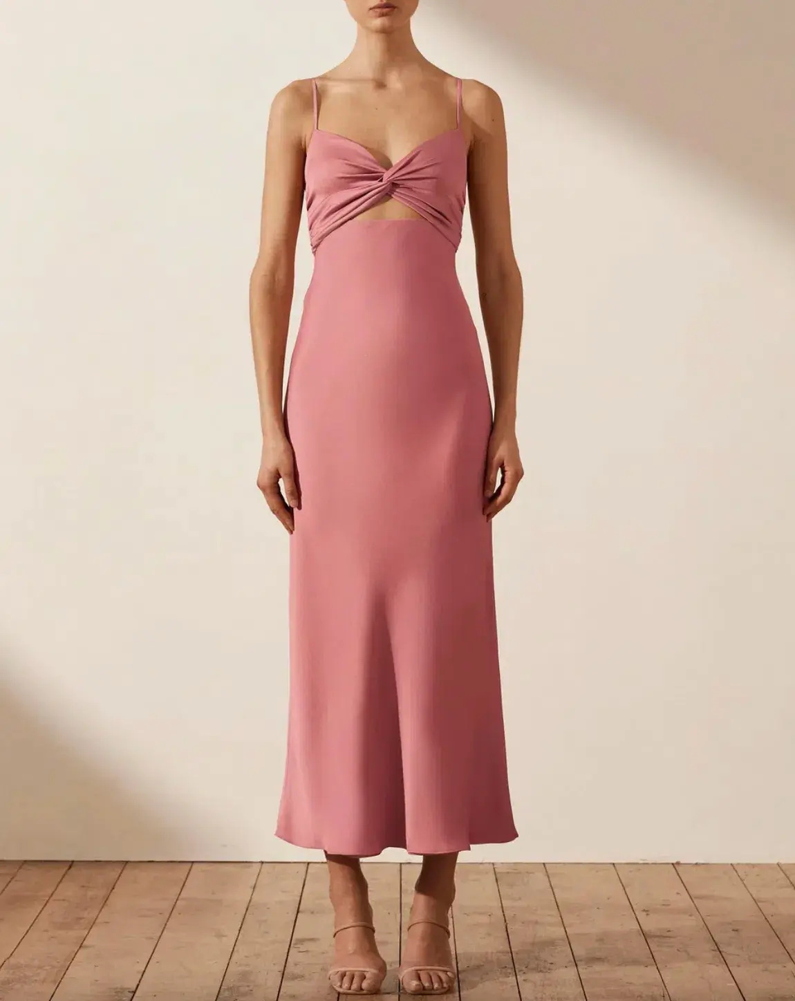 Shona Joy Luxe Twist Front Sleeveless Midi Dress Pink Size 10 - Image 1