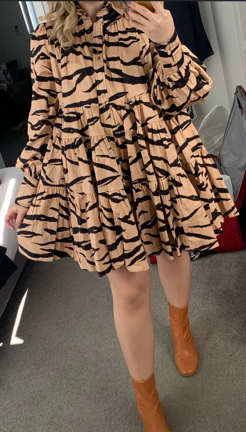 Aje Nouveau Zebra Stripe Smock Dress Print Size 6 - Image 3