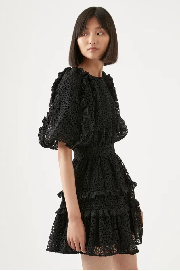 Aje Aveline Broderie Mini Dress Black Size 8 - Image 3