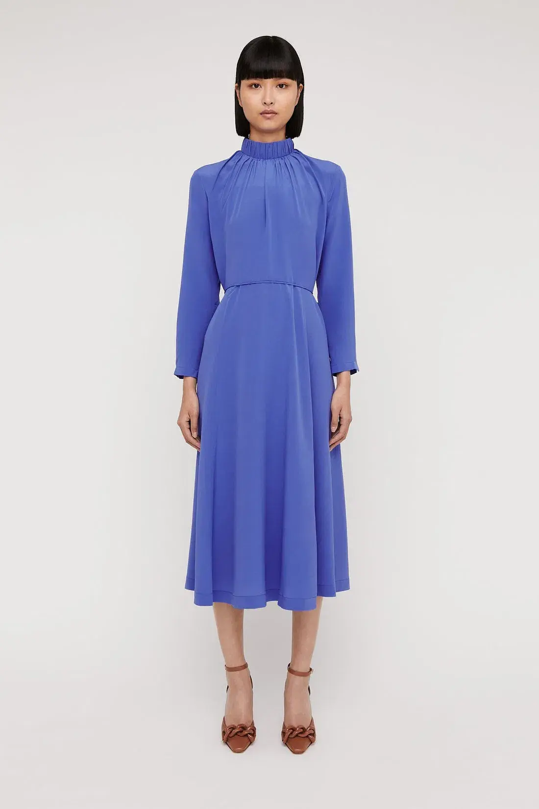 Scanlan Theodore Silk Gather Neck Dress Blue Size 8 - Image 1