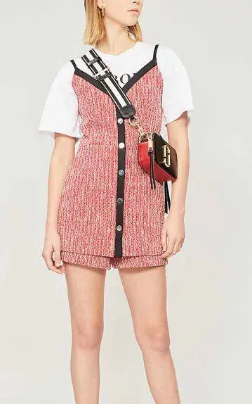 Maje Rever Skirt Overlay Tweed Cotton Blend Playsuit Red Size AU 8 for rent on The Volte - main image