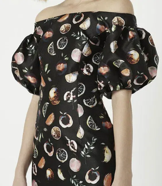 Rebecca Vallance Pranzo Fruit Print Midi Black Size AU 8 - Image 2